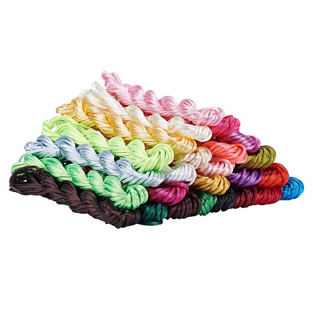 Polyester Cords, Rattail Satin Cord, for Jewelry Making, Mixed Color, 2mm; about 10m/bundle, 25bundles/set