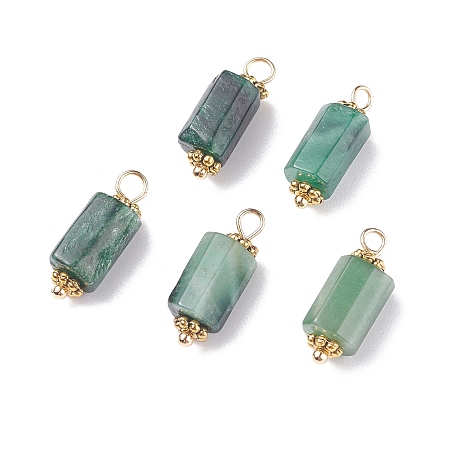 Honeyhandy Natural Emerald Pendants, with Golden Tone Brass & Alloy Findings, Faceted, Column, 18x6~7mm, Hole: 1.8mm