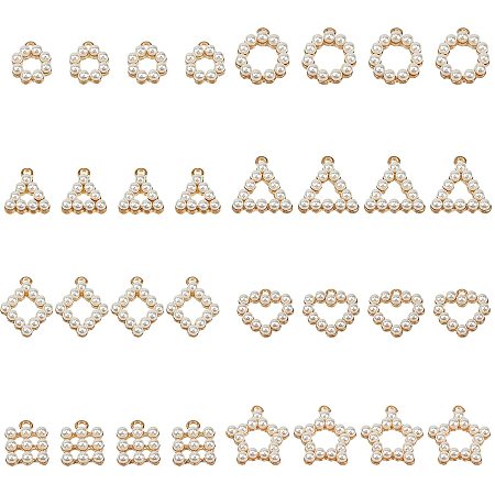 NBEADS 32 Pcs Pearl Beads Pendants, Mixed Shapes Plastic Imitation Pearl Big Pendants with Alloy Loop for Bracelet Necklace Earrings Jewelry Making