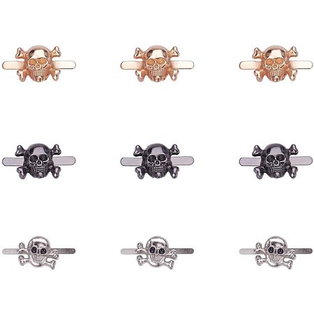 Arricraft 30 pcs 3 Colors Zinc Alloy Skull Head Shoe Buckle Clips Ghost Studs for Leather Craft Decorations Jewelry Making, Light Golden/Black/Platinum