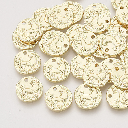 Honeyhandy Alloy Charms, Flat Round with Lion, Light Gold, 12x2mm, Hole: 1.4mm