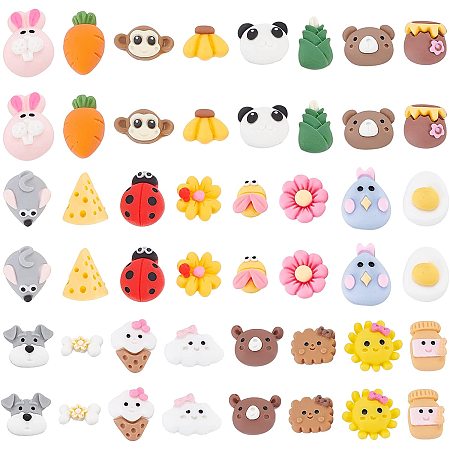 NBEADS 96 Pcs Opaque Resin Animal Cabochons, 12 Sets Flatback Resin Decor Cabochons Mixed Color Small Panda Bamboo Rabbit Slime Beads for DIY Craft Making Ornament Scrapbooking