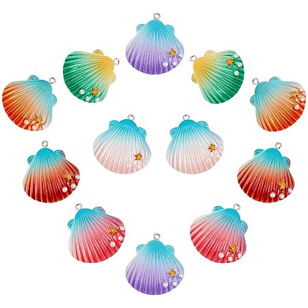 SUNNYCLUE 1 Box 12PCS Resin Shell Charms Opaque Seashell with Star Resin Pendants for Jewelry Making Charms Necklaces Bracelets Earrings DIY Cafting Supplies ccessories, Mixed Color