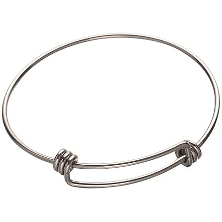 Pandahall Elite 20pcs Stainless Steel Wire Bracelet Adjustable Bangle Bracelet Blank Cuff Bracelet for Jewelry Making, 2.5” - Original Color