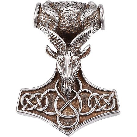 UNICRAFTALE 6PCS Stainless Steel Pendants Thor's Hammer Shape Necklace Charms Antique Silver Pendant Charms with Goat Pattern for Bracelet Pendant Jewelry Making 41x31x10mm