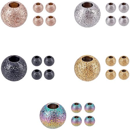SUNNYCLUE 1 Box 25Pcs 5 Colors Stainless Steel Beads Textured Metal Spacer Round Tiny Stardust Frosted Matt Sparkle Glitter Ball Bead for DIY Bracelets Jewelry Making Crafts Supplies, 5MM