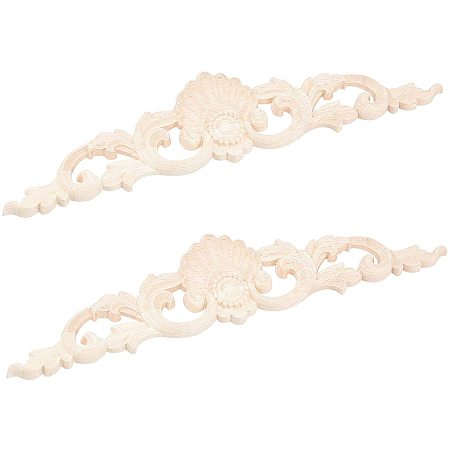 SUPERFINDINGS 2PCS Wood Carved Long Onlay Applique Craft Wooden Appliques for Unpainted Frame Door Decor Home Furniture Applique Corner Decorations 67.5x300x9.4mm