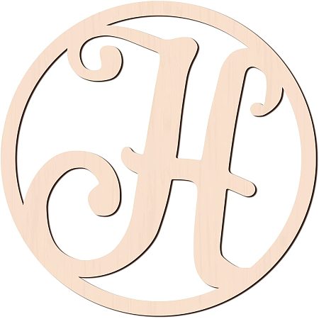 GLOBLELAND 12Inch Circle Wood Monogram Letter H Wooden Monogram Wall Hanging for Wall Art Home Decoration