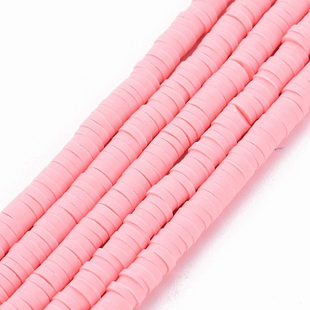 Honeyhandy Handmade Polymer Clay Bead Strands, Heishi Beads, Disc/Flat Round, Misty Rose, 4x0.5~1mm, Hole: 1.5mm, about 320~447pcs/strand, 15.74~16.92 inch
