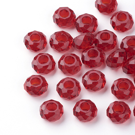 Honeyhandy Glass European Beads, Large Hole Beads, No Metal Core, Rondelle, Dark Red, 14x8mm, Hole: 5mm