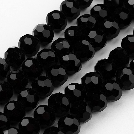 Transparent Glass Bead Strands, Imitate Austrian Crystal, Faceted, Round, Black, 6mm, Hole: 1mm, about 96~98pcs/strand, 20~21 inch