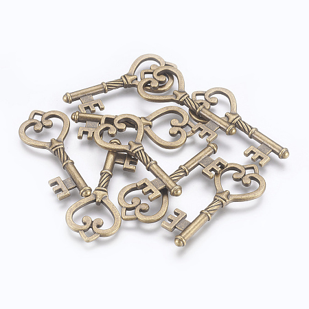 Honeyhandy Tibetan Style Alloy Pendants, Cadmium Free & Lead Free, Antique Bronze, Skeleton Key, about 46.5mm long, 18mm wide, 4mm thick, hole: 3mm