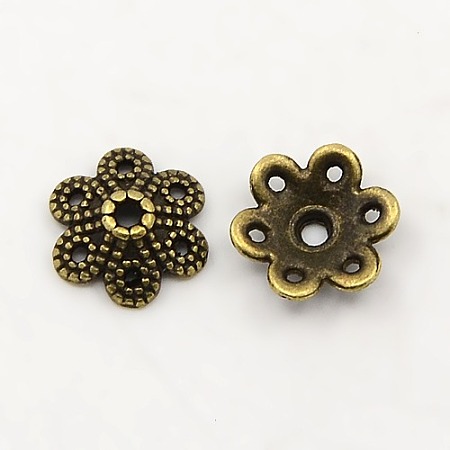 Honeyhandy Tibetan Style Bead Caps, Flower, 6-Petal, Lead Free and Cadmium Free, Antique Bronze, 9.5x10x3mm, Hole: 1.5mm