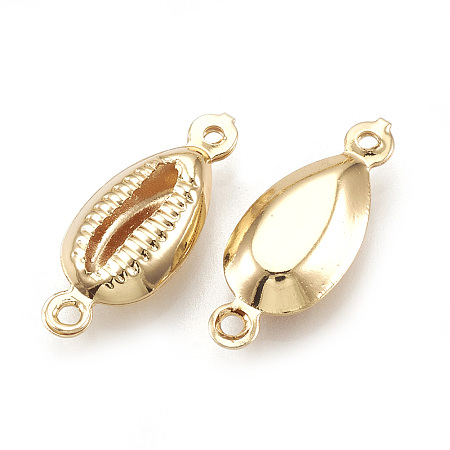 Honeyhandy Brass Links connectors, Real 18K Gold Plated, Cowrie Shell Shape, 18x7.5x3.5mm, Hole: 1mm