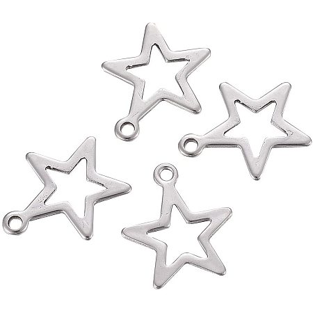 UNICRAFTALE 50pcs 304 Stainless Steel Charms Pendants Star Dangle Charm 1.2mm Hole Silver Tone Pendants for DIY Crafting Necklace Bracelet Jewelry Making 14.5x12.5x0.8mm