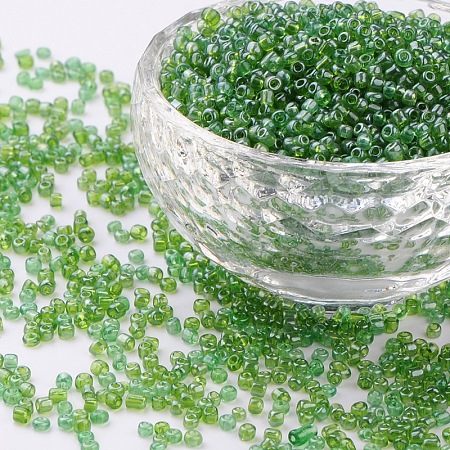 ORNALAND 6/0 Glass Seed Beads, Transparent Colours Lustered, Round, Dark Green, 2mm, Hole: 1mm; about 12000pcs/bag