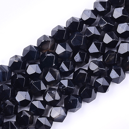 Arricraft Natural Agate Beads Strands, Dyed, Faceted, Star Cut Round Beads, Black, 12x10x10mm, Hole: 1mm, about 31~32pcs/strand, 14.9 inch