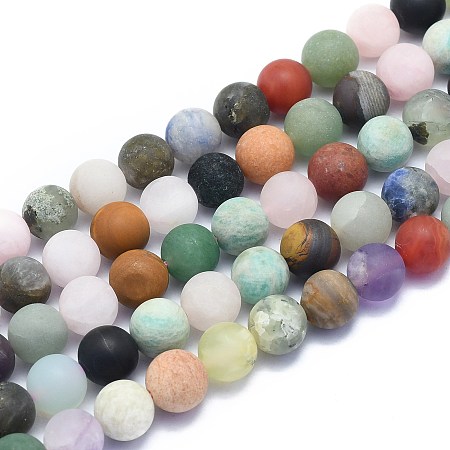ARRICRAFT Natural Mixed Gemstone Beads Strands, Round, Frosted, 10~10.5mm, Hole: 1mm, about 37pcs/Strand, 15.35 inches(39cm)