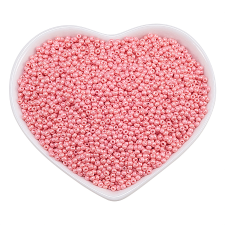 ORNALAND 12/0 Glass Seed Beads, Baking Varnish, Opaque Colours, Round, Pink, 2x1.5mm, Hole: 0.3mm; about 11200pcs/bag