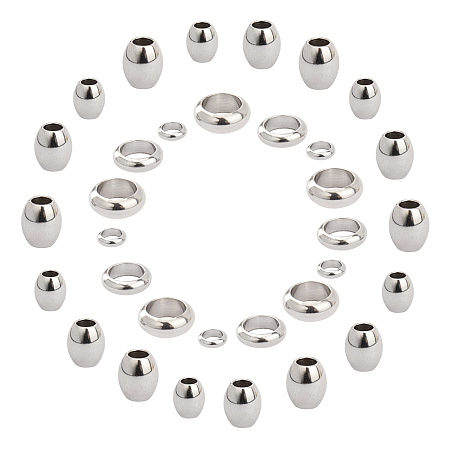 SUNNYCLUE 304 Stainless Steel Spacer Beads, Barrel & Ring, Stainless Steel Color, 4~8x1.5~7.2mm, Hole: 1.8-5mm