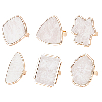 Olycraft Resin Palette Rings, with Iron Finger Ring, Imitation Shell, Nail Art Tool, for Acrylic UV Gel Polish Foundation Mixing, Mixed Shapes, White, Size 8, 18mm, Pad: 29.5~45x22.5~38x3mm, 6pcs/set