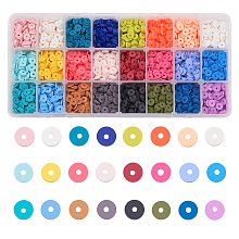 Environmental Handmade Polymer Clay Beads, Heishi Beads, for DIY Jewelry Crafts Supplies, Disc/Flat Round, Mixed Color, 6x1mm, Hole: 2mm; 24colors, about 285~300pcs/color, 6840~7200pcs/box