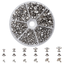 NBEADS Brass Rhinestone Rivets, Caps and Studs, for Leather Craft DIY Making, Platinum, Flat Round, Platinum, Stud: 5~10x5.5~9mm; Cap: 5.5x3mm; 180sets/box