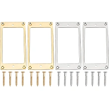 FINGERINSPIRE 4 Pcs Flat Metal Humbucker Pickup Mounting Ring Set Gold & Sliver Bridge Neck Pickups Cover Frame with Screws Replacement Alloy Humbucker Cover Part for Electric Guitar or Precision Bass