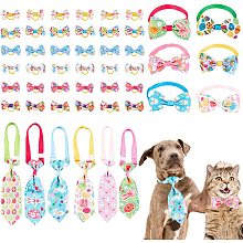 OLYCRAFT 48Pcs Adjustable Puppy Neck Tie Easter Pet Tie Collar Set Cat Dog Collars Neckties Set Includes 6pcs Collars, 6pcs Bowknot Collars, 36pcs Elastic Hair Tie for Easter Dog Cat Decoration Supply