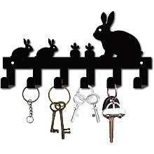 GORGECRAFT Key Holder Cast Iron Wall Hanger Coat Rack Wall Mounted Rabbit Home Decorative with 6 Hooks for Jewelry Keys Hat Backpack Clothes Pet Leash Umbrella Organizer, Black