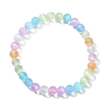 Honeyhandy Dyed Natural Selenite Round Beaded Stretch Bracelet, Colorful, Inner Diameter: 2 inch(5.1cm), Beads: 6.5mm