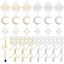 arricraft 24 Pcs Earring Making Kit, Brass Links Pendants Connector Sun Star Moon Jewelry Charms with Brass Earring Hooks Jump Rings for DIY Earring Connector Craft Accessories