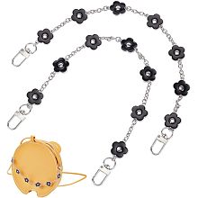 PandaHall Elite Purse Extender, 2pcs 14 Inch Decorative Bag Strap Silver Alloy Bag Chain Strap with Black Enamel Flower Replacement Accessory Bag Chain Straps Charms for Women Crossbody Shoulder Bag