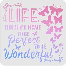 FINGERINSPIRE Quote Stencil Template (12x12 inch) Wonderful Life Reusable Inspirational Words Sign Stencil Plastic Butterfly Farm Painting Template for Painting on Floor Wall Tile