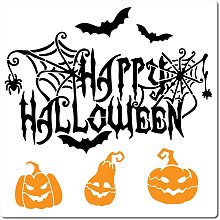 GORGECRAFT Large Happy Halloween Stencils 12x12 Inch Reusable Bats Stencil Spider Web Template Signs Pumpkin Decoration for Painting on Wood Wall Scrapbook Card Floor Canvas and Tile Drawing