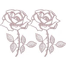 GORGECRAFT 2PCS Rose Shape Rhinestone Iron on Hotfix Transfer Crystal Clothes Patches Decal Bling Large Sparkling Stickers Sequined Heat Applique for Valentine's Day Costume Accessories Sewing Craft