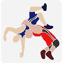 FINGERINSPIRE Wrestler Men Stencil 11.8x11.8 inch Plastic PET Sports Themed Drawing Stencil Reusable Hollow Out Wrestling Craft Stencil for Photo Album, Canvas Bag, Wall, Tile, Gym Decoration