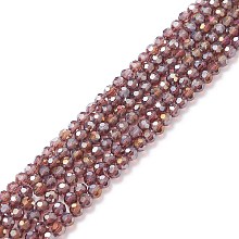 Honeyhandy Electroplate Glass Beads Strands, AB Color Plated, Faceted Round, Medium Purple, 3mm, Hole: 1mm, about 100pcs/strand, 11.5 inch