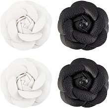 CHGCRAFT 4Pcs 2 Colors Faux Leather Artificial Flower Shoes Decoration for Women womens DIY Craft Shoe Hair Pin Brooches Accessories, Black and White, 67x22mm