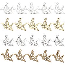 SUNNYCLUE 1 Box 40Pcs 4 Colors Paper Crane Charm Hollow Open Bezel Frame Resin Fold Bird Pendants Tibetan Style for Jewelry Making Charms Bracelets Earrings Necklaces Findings Accessory