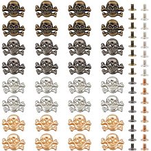 WADORN 4 Colors Skull Alloy Rivets Set, 32 Sets Metal Punk Skull Rivets Set for Purse Handbag Shoes Punk Rock Leather Craft Clothes Belt DIY Leather Craft Making