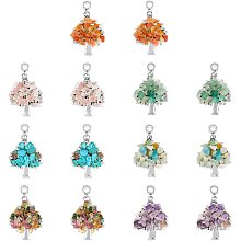 SUPERFINDINGS 28Pcs Alloy Tree of Life Pendants 7 Styles European Dangle Charms Chakra Stones Pendants Natural Gemstones Chip Beads for Necklace Bracelet Jewelry Making,Hole:4~4.5mm