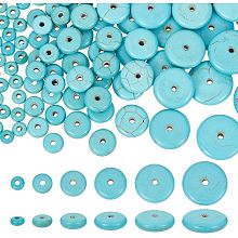 NBEADS 180 Pcs 6 Sizes Synthetic Turquoise Beads, Flat Round/Disc Gemstonne Beads Smooth Loose Stone Beads Spacer Beads for DIY Crafts Necklace Bracelet Jewelry Making