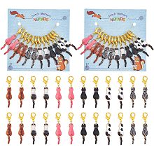 NBEADS 24 Pcs Cat Stitch Markers, Enamel Crochet Stitch Marker Charms Removable Lobster Claw Clasps Locking Stitch Marker for Knitting Weaving Sewing Jewelry Making