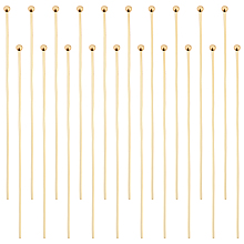 Beebeecraft 100Pcs Brass Ball Head Pins, Real 18K Gold Plated, 50x0.8mm, 20 Gauge, Head: 2mm