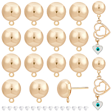 BENECREAT 20Pcs Brass Half Round Stud Earring Findings, with Horizontal Loop and 50Pcs Plastic Ear Nuts, Real 18K Gold Plated, 13x10mm, Hole: 1mm, Pin: 0.8mm