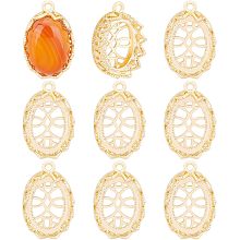 BENECREAT 10Pcs 18k Real Gold Plate Oval Blank Pendant Base, Necklace Cabochon Setting Accessories with Zirconia for DIY Jewelry Making Findings