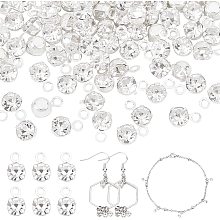 PandaHall Elite Rhinestone Charm Pendants, 100pcs 3mm Tiny Dangle Charms Diamond Dangle Pendants Mini Round Crystal Beads for Earrings Bracelets Necklaces Chokers Anklet Jewelry DIY Craft Making, Silver