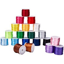 PandaHall Elite 20 Colors Satin Nylon Trim Cord, 2mm Rattail Silk Cord Bracelet String Cord Christmas Tree Beading String for Chinese Knot, Macramé, Trim, Jewelry Making, 200 Yards