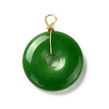 Honeyhandy Natural Malaysia Jade Pendants, with Real 18K Gold Plated Eco-Friendly Copper Wire, Donut/Pi Disc, 32x25x5.5mm, Hole: 4mm